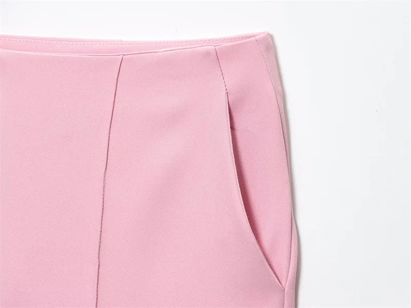 Chic Pink 2-Piece Casual Set - Flared Hem Vest & Wide Leg Pants