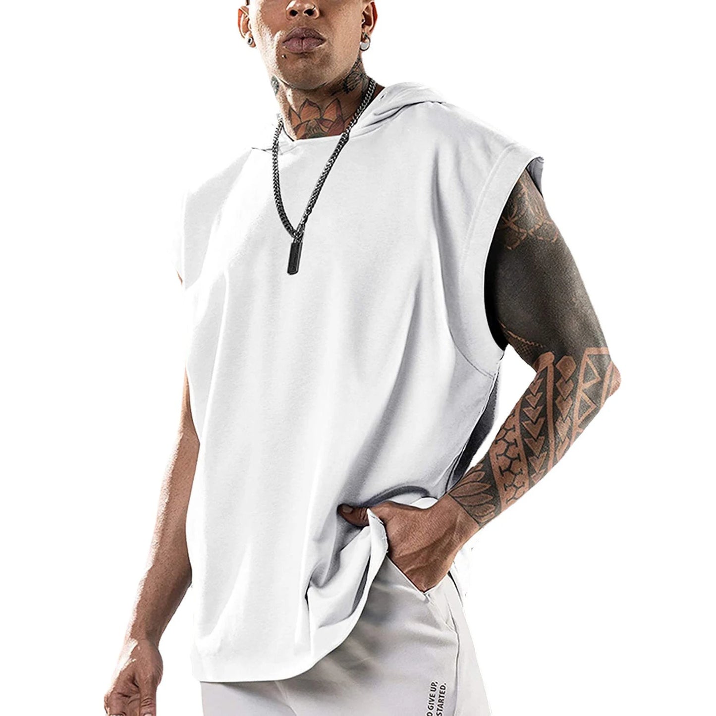 2025 Men Tank Top Fitness Training Pullover Leisure Fashion Sleeve Men's Hooded Vest Solid Color Tank Tops For Male