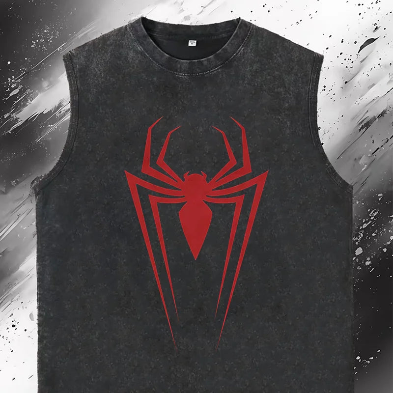 Men's Tank Tops Marvel's Spider-Man Graphic Print Vintage Washed Oversized Gym Vest Woman's T Shirt Sleeveless Y2k Clothes Tees