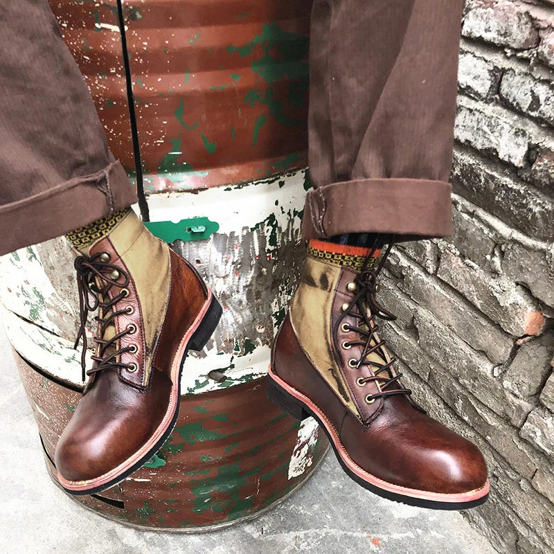 New Brown Boots for Men Black Business Handmade Men's Short Boots Round Toe Slip-On Ankle Boots Motorcycle Boots Combat Boots
