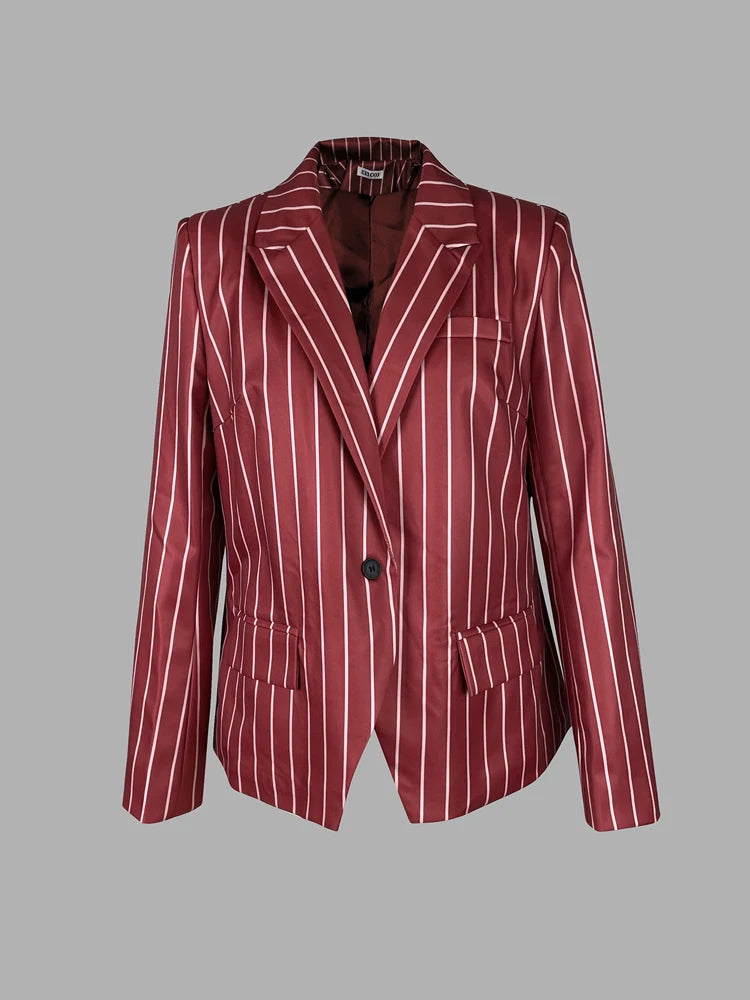 Beautyblue Blazer Set Women's Trouser Suit Outerwear Striped Trousers New Vintage Loose Wide Leg Long Sleeves Suit Costume Femme
