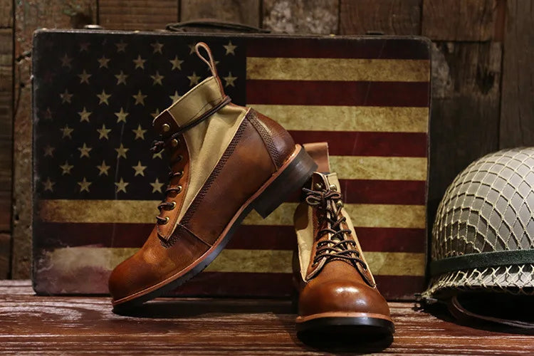New Brown Boots for Men Black Business Handmade Men's Short Boots Round Toe Slip-On Ankle Boots Motorcycle Boots Combat Boots