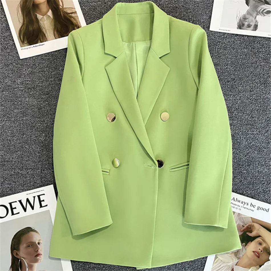 Elegant Korean Fashion Blazer - Luxury Double Breasted Jacket for Professional Wear