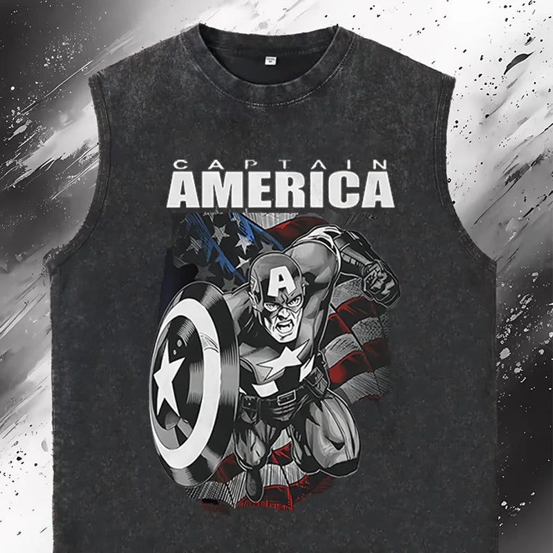 Men's Tank Tops Marvel's Spider-Man Graphic Print Vintage Washed Oversized Gym Vest Woman's T Shirt Sleeveless Y2k Clothes Tees