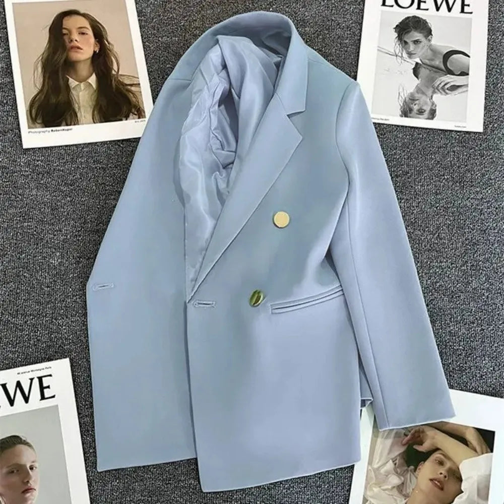Elegant Korean Fashion Blazer - Luxury Double Breasted Jacket for Professional Wear