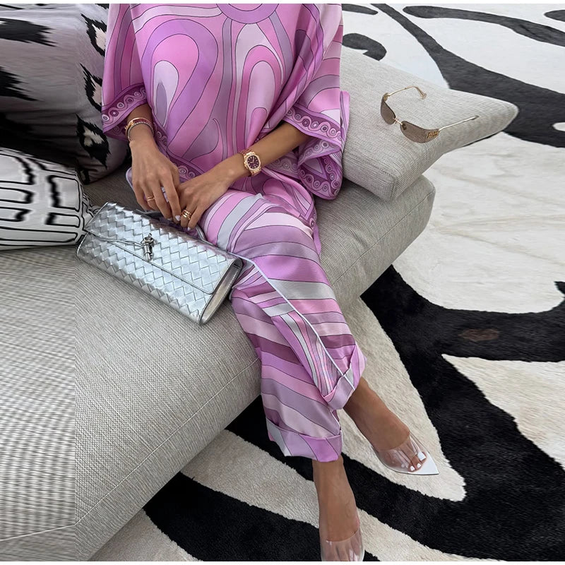 Printed Top Skirt Suit Women Two Pieces Set Elegant Irregular Top Zipper Long Skirts Sets Lady Summer Casual Vacation Outfit