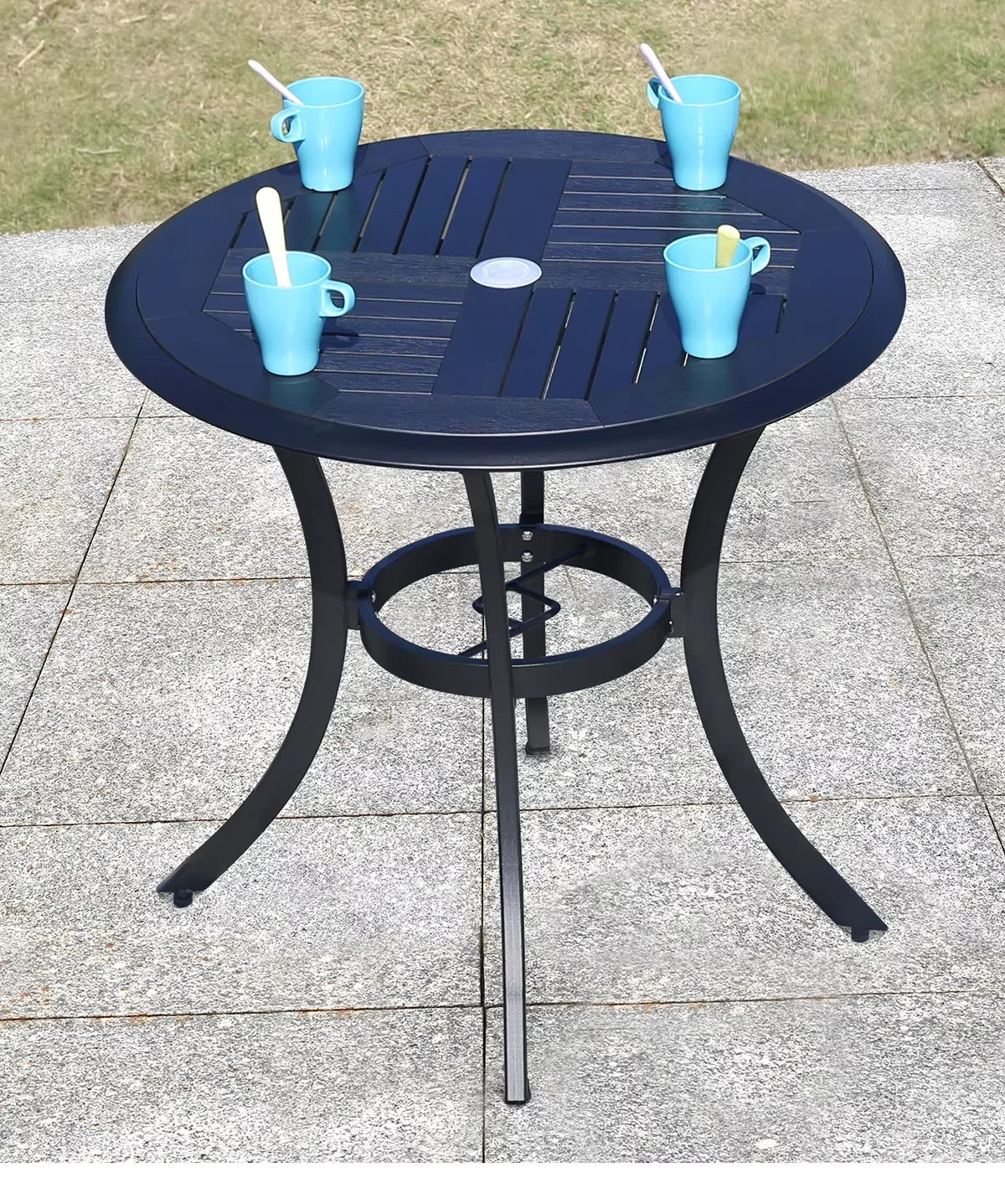 Outdoor Dining Table Modern Garden Table 80cm Wood-plastic Table Fashion Furniture Black Round Coffee Table