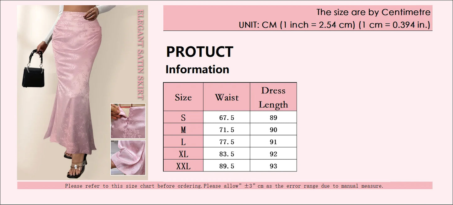 Pink Satin Skirts For Woman Floral PRINT Skort Office Lady Casual Simple A Line Straight Pencil Long Midi Skirt Female Like Silk