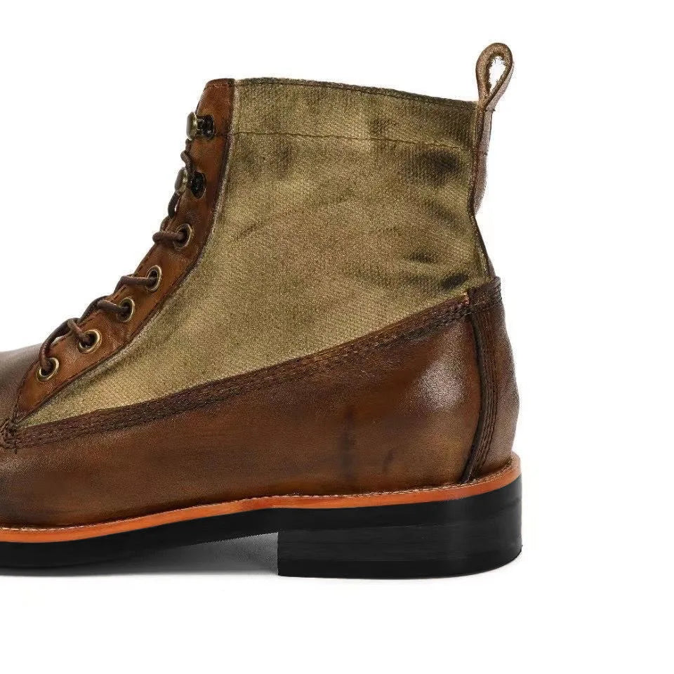 New Brown Boots for Men Black Business Handmade Men's Short Boots Round Toe Slip-On Ankle Boots Motorcycle Boots Combat Boots