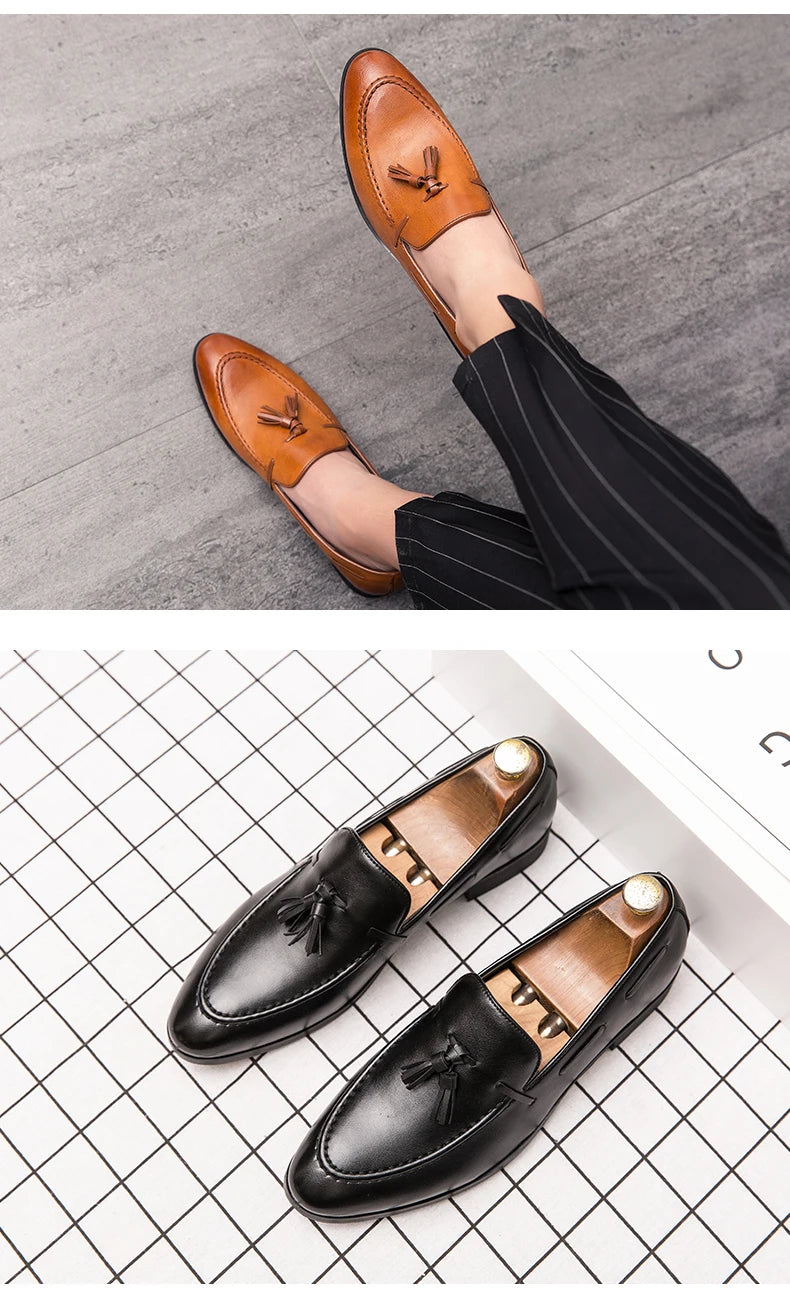 Wedding Shoes For Men Slip On Loafers Trend Tassels Leather Shoes Male Men’s Dress Shoes Business Shoes Men British Style Formal