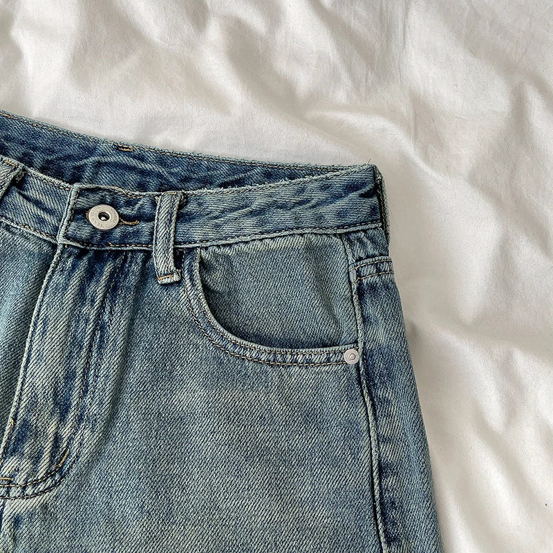 Retro Denim Shorts Women Summer High Waist Loose Wide Leg Straight Short Pants Versatile Casual Half Pants Female Streetwear
