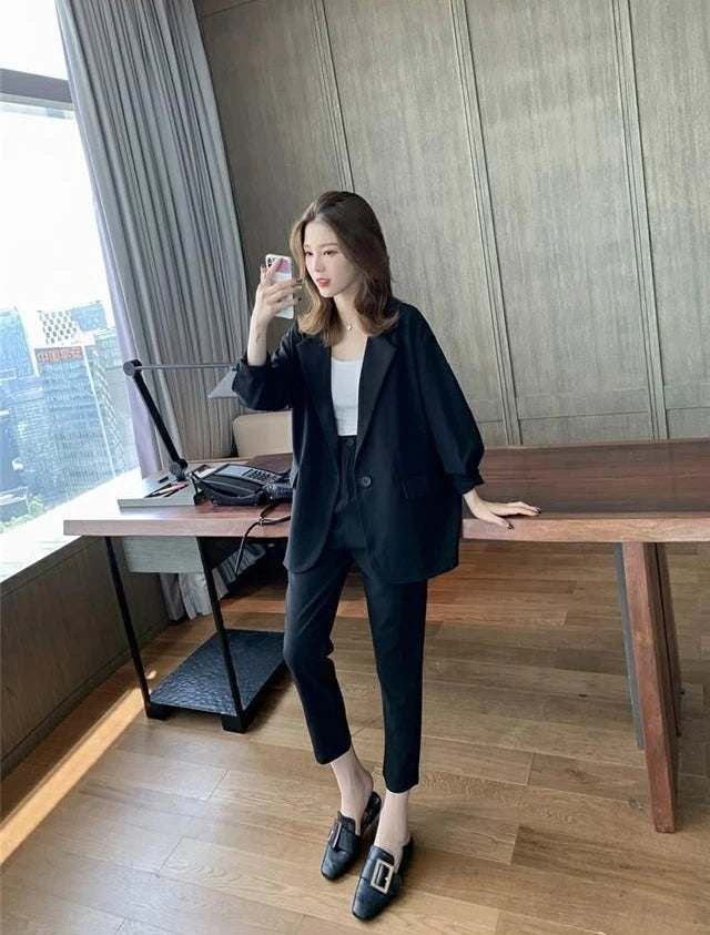Suit Jacket Two Piece Sets for Women Formal Clothing Womens Blazer and Pants Suits Set 2 Elegant Pieces Office Wear Fall Outfits