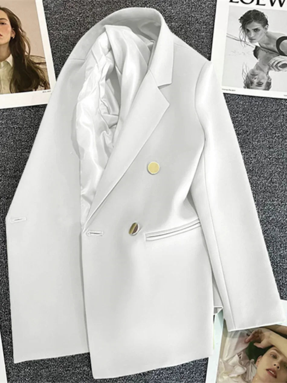 Elegant Korean Fashion Blazer - Luxury Double Breasted Jacket for Professional Wear