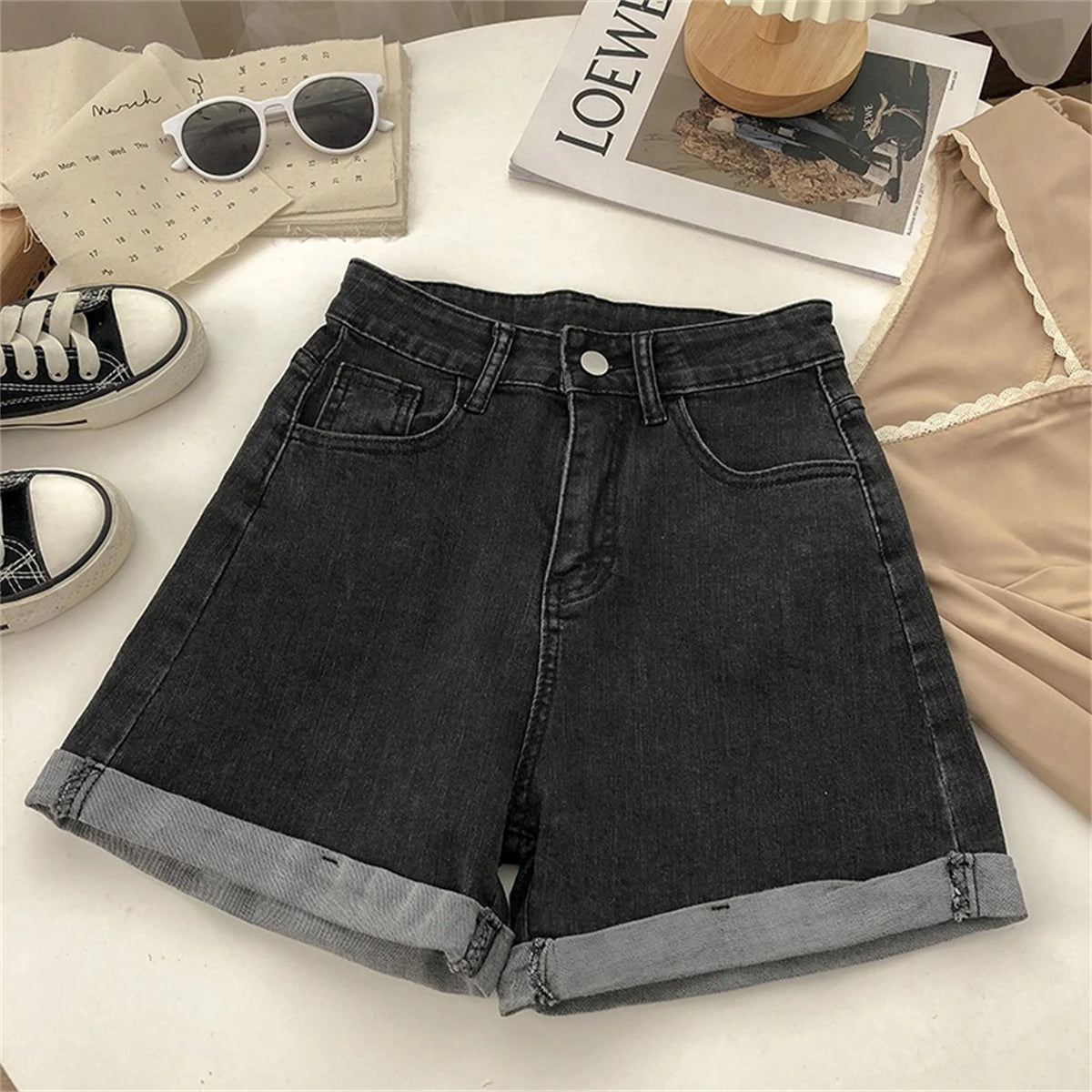 Women High Waist Denim Shorts Sexy Girl Spring Summer New In Short Jeans Wide Leg A Line Y2K Hot Pants Cowboy Casual Streetwear