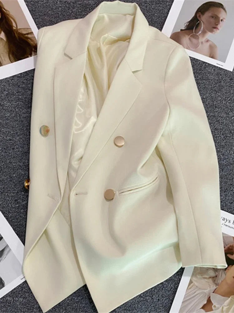 Elegant Korean Fashion Blazer - Luxury Double Breasted Jacket for Professional Wear