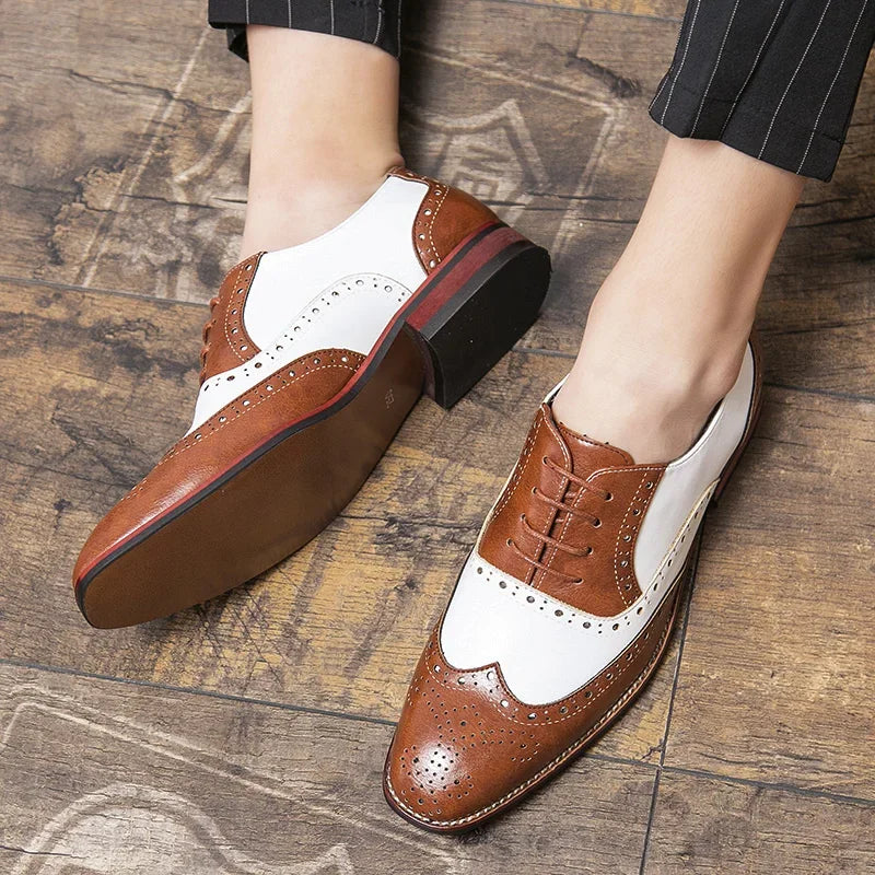 Men Business Dress shoe Colorful Lace up Fashion Man Casual Leather Oxfords shoes Flat Leisure Wedding Party shoe Men Big Size