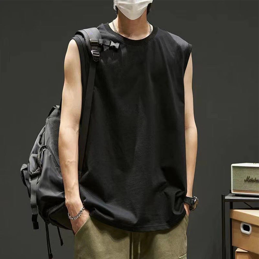 Men Running Tank Top Workout Muscle Sleeveless T-Shirt Summer Gym Vest Sports Solid Color Handsome Tops