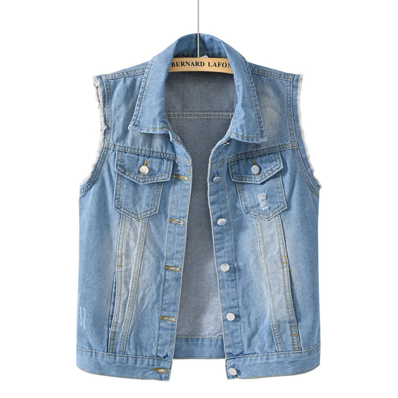 Denim Vest for Women Jacket Spring Streetwear Women Clothing Autumn Coats Fashion Clothes Casual Vintage Elegant Sleeveless