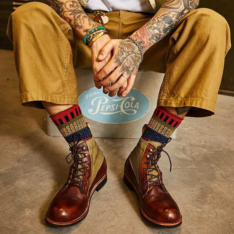 New Brown Boots for Men Black Business Handmade Men's Short Boots Round Toe Slip-On Ankle Boots Motorcycle Boots Combat Boots