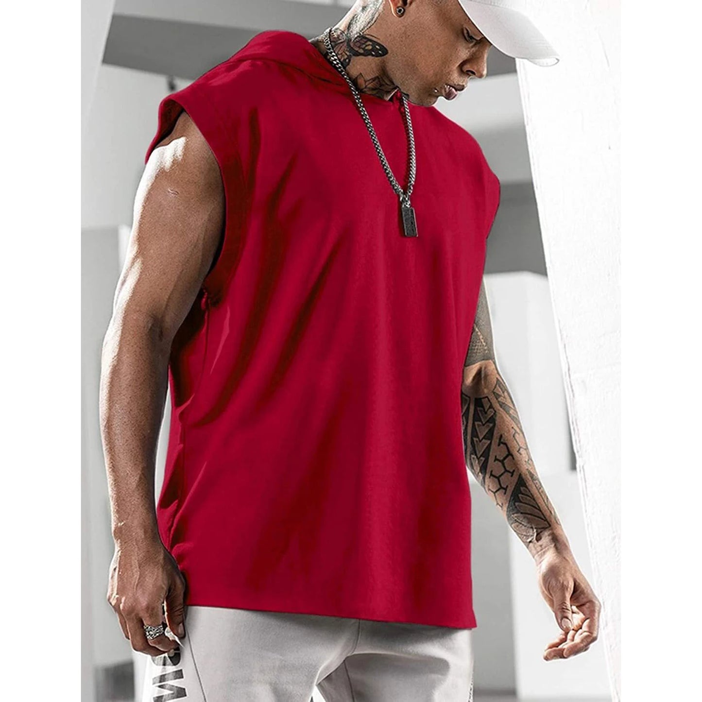 2025 Men Tank Top Fitness Training Pullover Leisure Fashion Sleeve Men's Hooded Vest Solid Color Tank Tops For Male