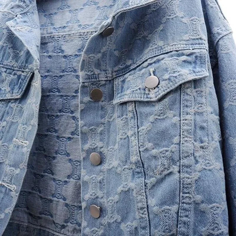 Denim Women's Jacket 2025 Autumn/winter Style Embroidery Jacquard Cropped Loose-fit Versatile Tweed Jacket Top For Ladies