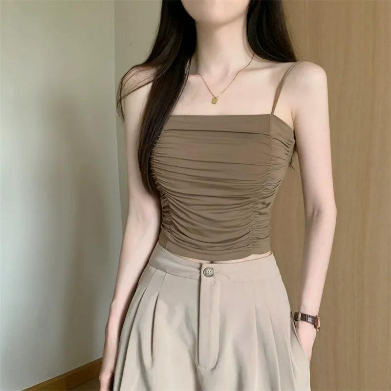 Top Women Sexy Shirts Sleeveless Tube Tops Girls Tops With Suspenders Lady White Camisole Padded Bras Woman Clothing Corset Top