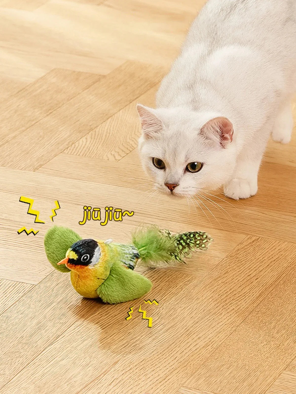 Automatic Chirping Cat Toy - Motion Activated with Catnip & Feathers, Chew-Proof Interactive Pet Game for Indoor Kittens