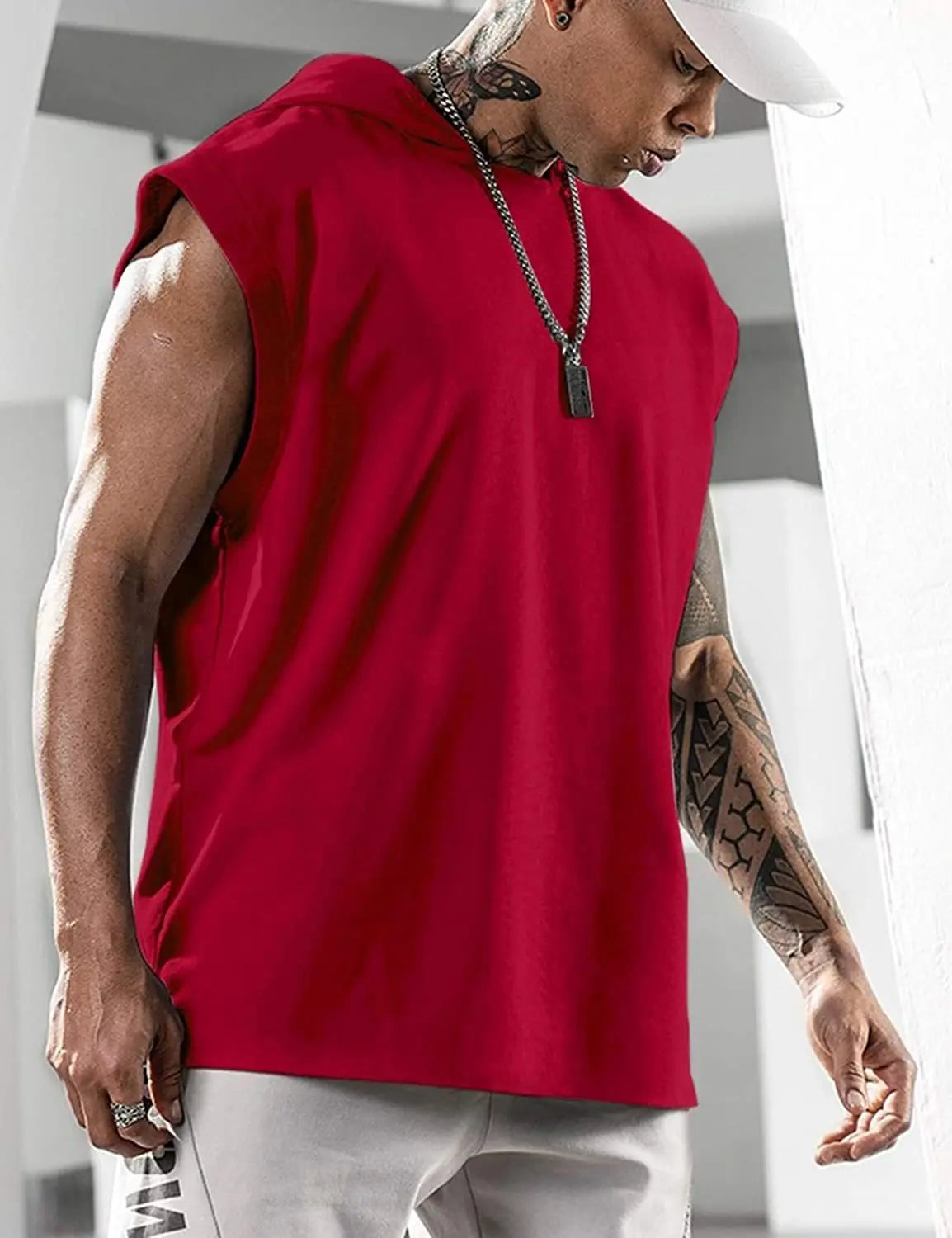 2025 Men Tank Top Fitness Training Pullover Leisure Fashion Sleeve Men's Hooded Vest Solid Color Tank Tops For Male