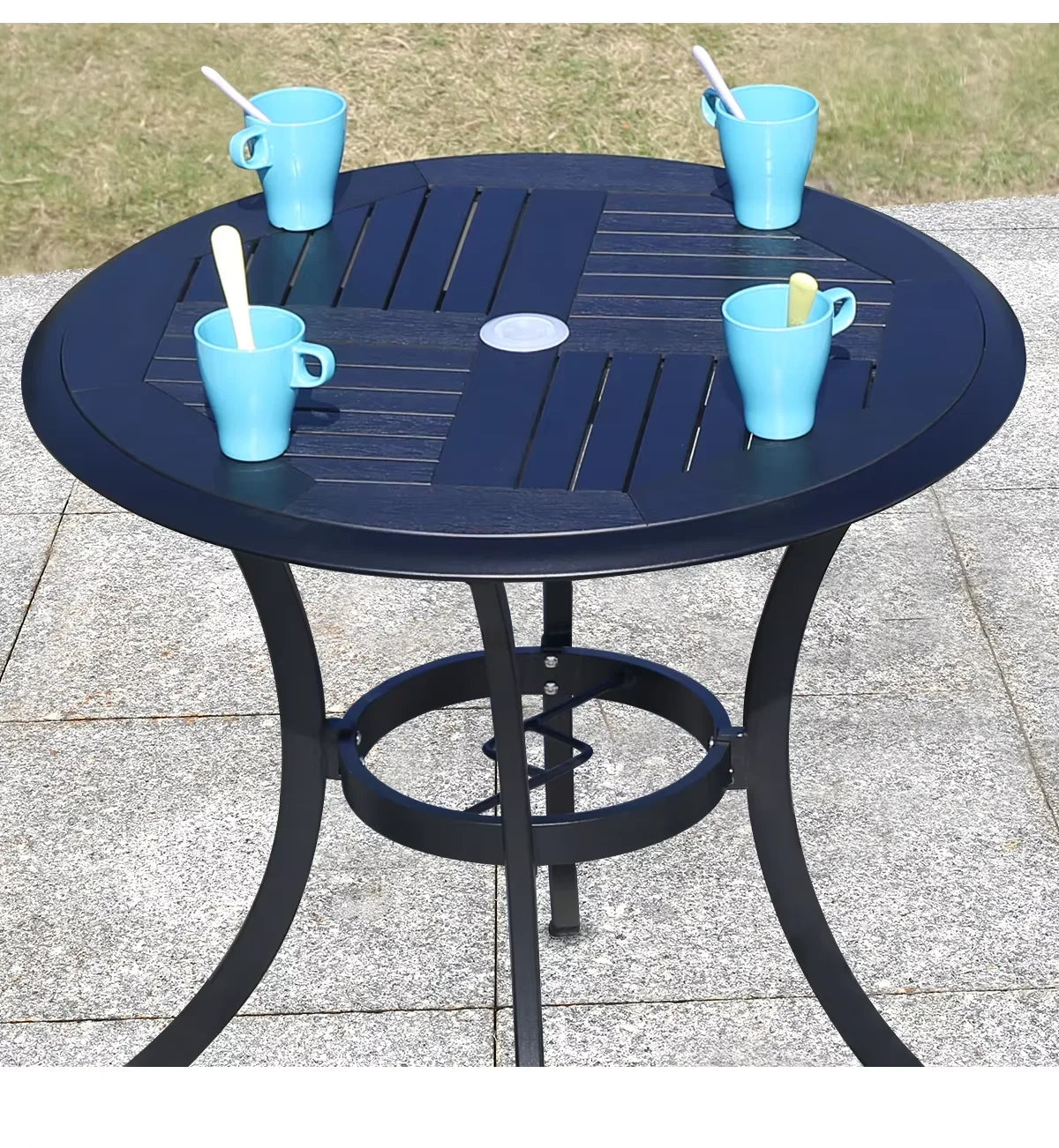 Outdoor Dining Table Modern Garden Table 80cm Wood-plastic Table Fashion Furniture Black Round Coffee Table