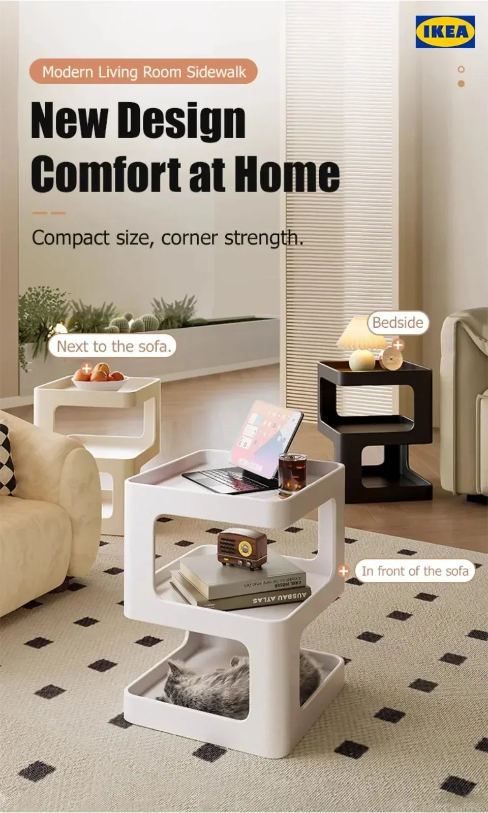 Light Luxury Sofa Table Modern Minimalist Bedside Table Creative Computer Desk Solid Color Shelf Living Room Small Coffee Table