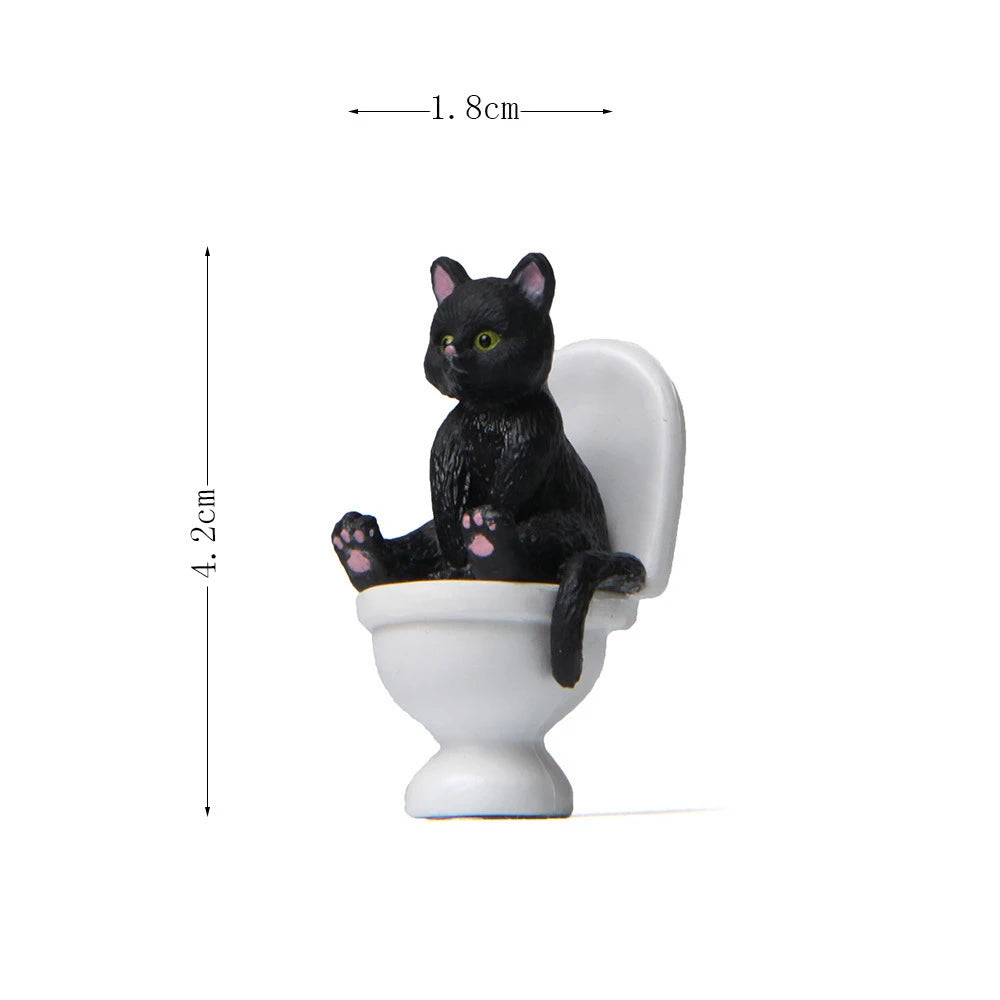 Cat Sit On Figurines Toilet Cat Ornament Kawaii Cat Doll Micro Landscape Fairy Garden Miniature for Kids Cat Toy Home Decoration