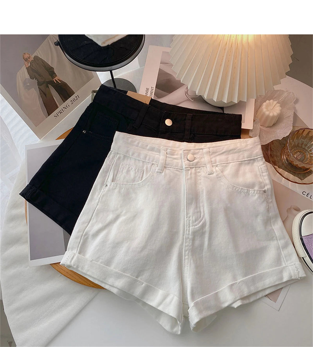 Women High Waist Denim Shorts Sexy Girl Spring Summer New In Short Jeans Wide Leg A Line Y2K Hot Pants Cowboy Casual Streetwear