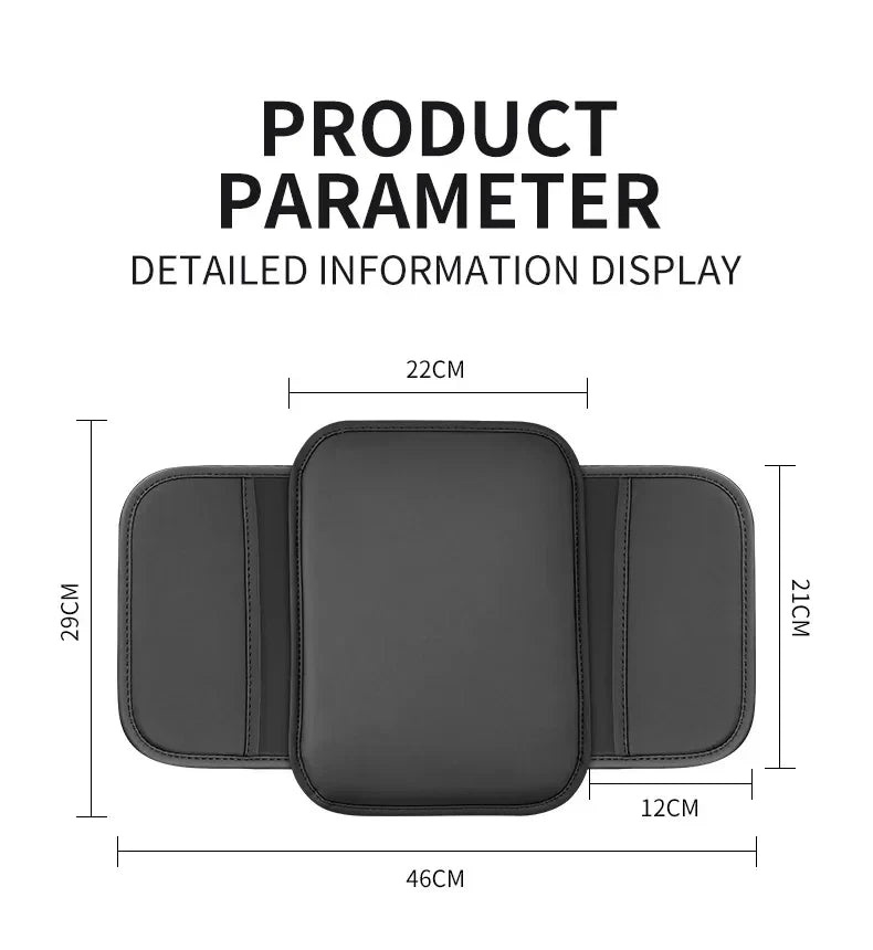 Car Center Console Protector Cover Upgraded Armrest Box Cushion Arm Rest Mat with Side Storage Pocket PU Leather Car Accessories
