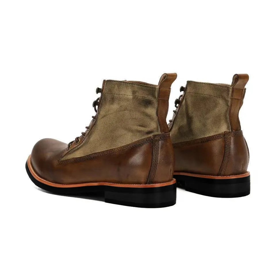 New Brown Boots for Men Black Business Handmade Men's Short Boots Round Toe Slip-On Ankle Boots Motorcycle Boots Combat Boots