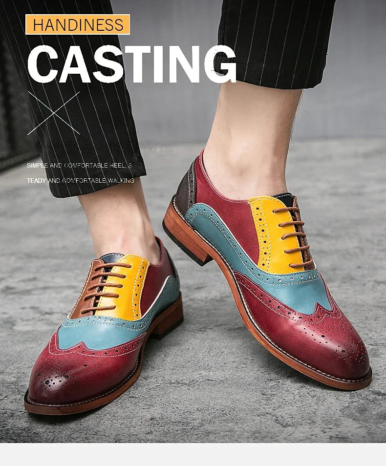 Men Business Dress shoe Colorful Lace up Fashion Man Casual Leather Oxfords shoes Flat Leisure Wedding Party shoe Men Big Size