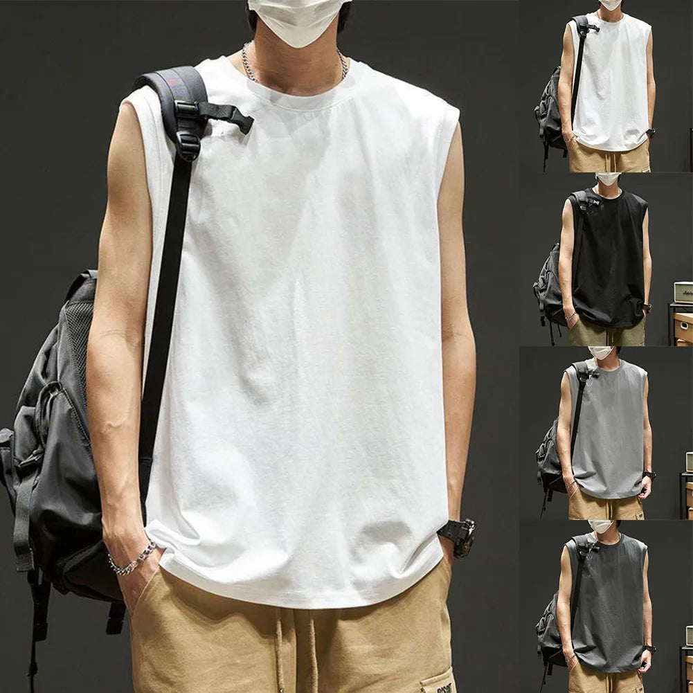 Men Running Tank Top Workout Muscle Sleeveless T-Shirt Summer Gym Vest Sports Solid Color Handsome Tops
