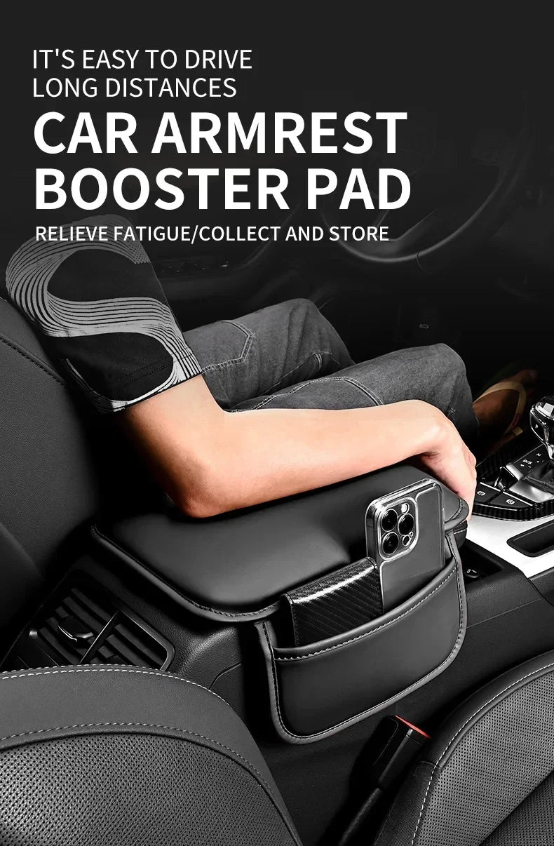 Car Center Console Protector Cover Upgraded Armrest Box Cushion Arm Rest Mat with Side Storage Pocket PU Leather Car Accessories