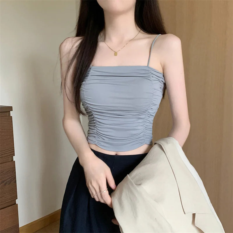 Top Women Sexy Shirts Sleeveless Tube Tops Girls Tops With Suspenders Lady White Camisole Padded Bras Woman Clothing Corset Top