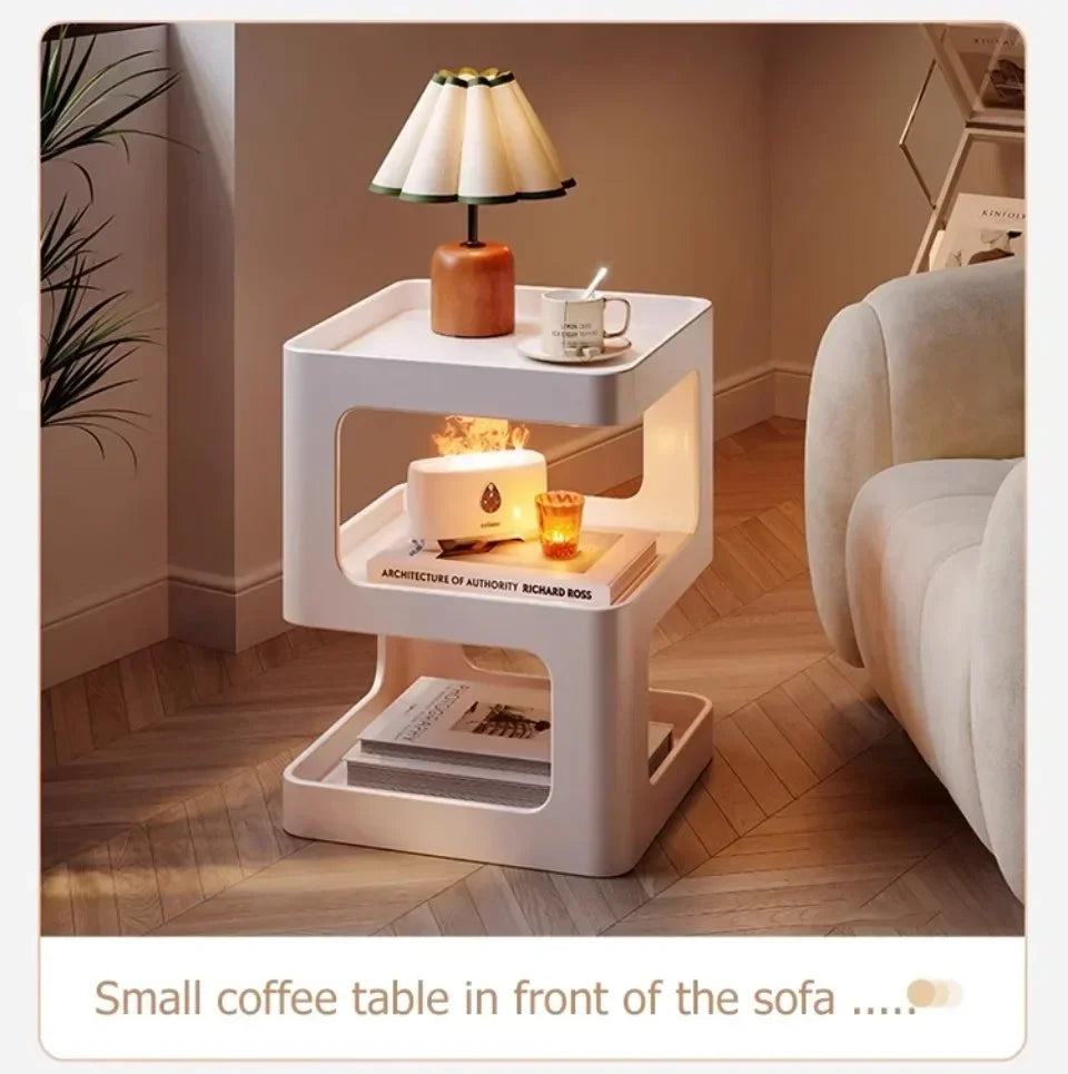 Light Luxury Sofa Table Modern Minimalist Bedside Table Creative Computer Desk Solid Color Shelf Living Room Small Coffee Table
