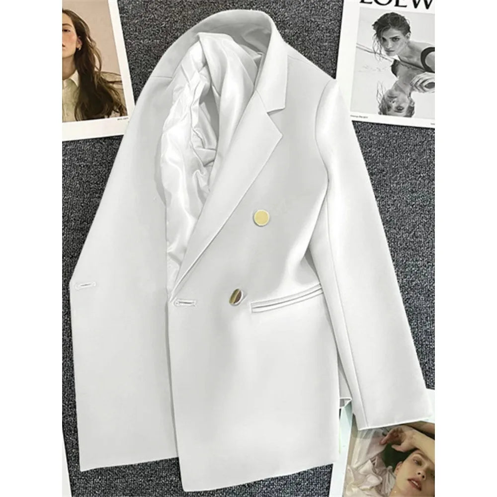 Elegant Korean Fashion Blazer - Luxury Double Breasted Jacket for Professional Wear