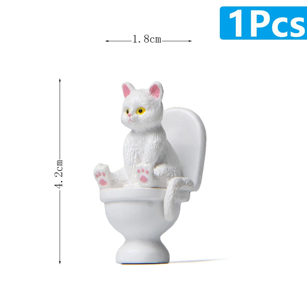 Cat Sit On Figurines Toilet Cat Ornament Kawaii Cat Doll Micro Landscape Fairy Garden Miniature for Kids Cat Toy Home Decoration