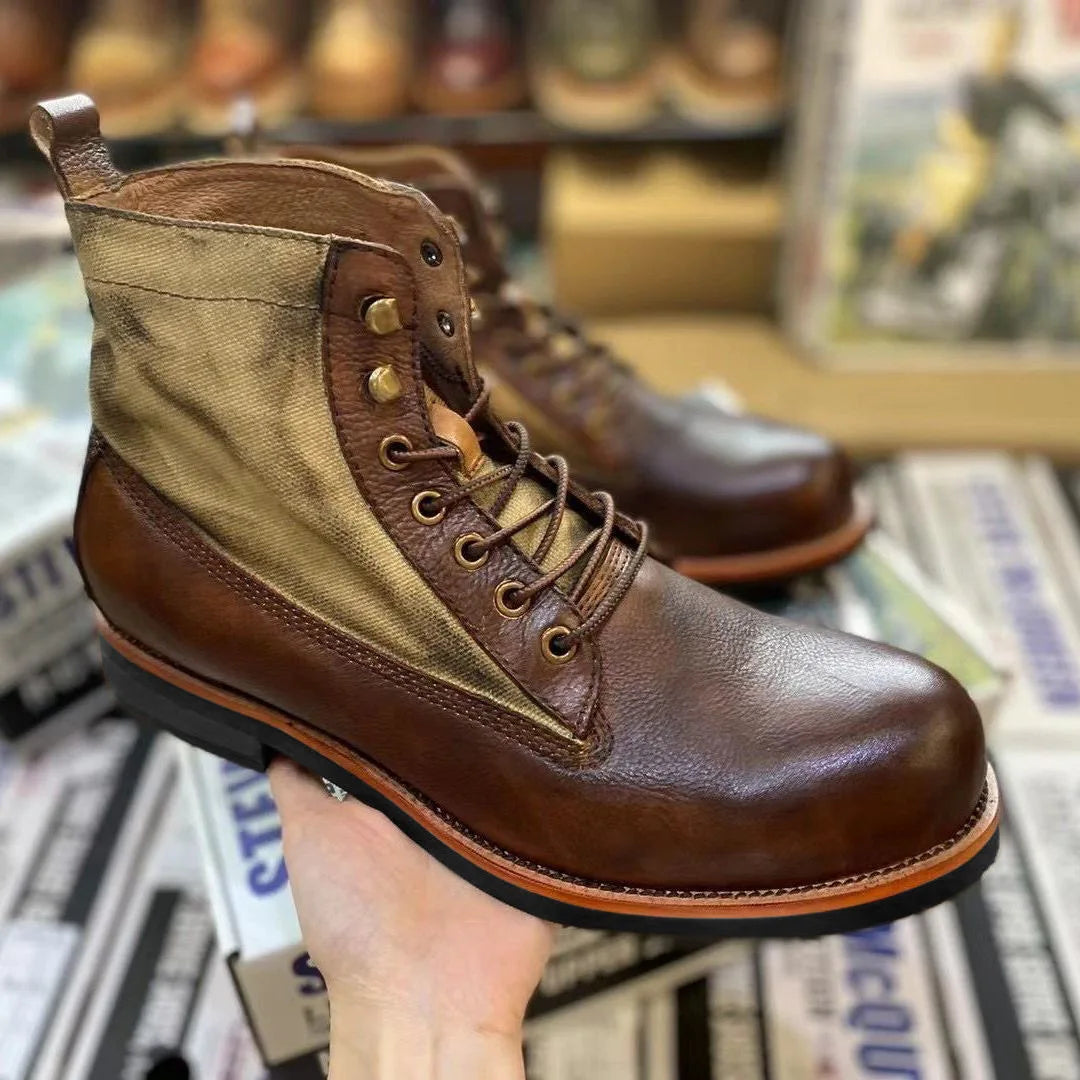 New Brown Boots for Men Black Business Handmade Men's Short Boots Round Toe Slip-On Ankle Boots Motorcycle Boots Combat Boots