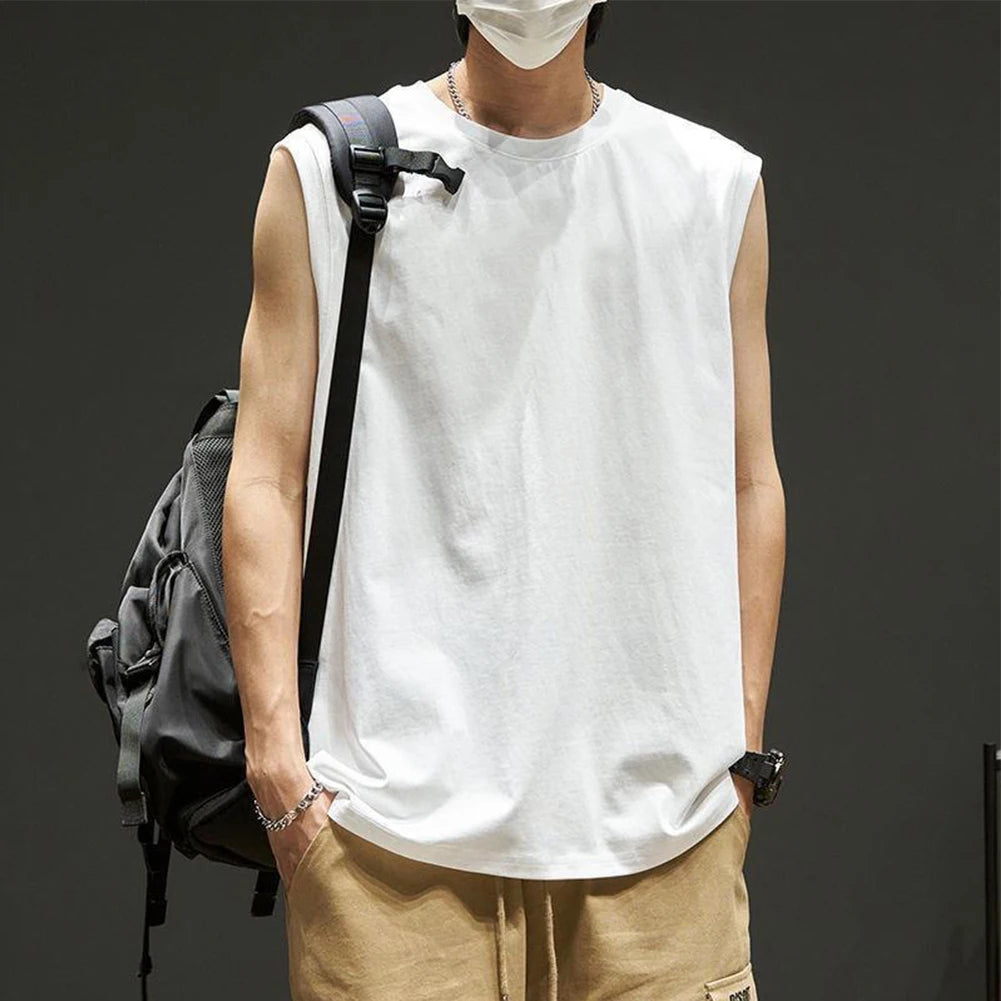 Men Running Tank Top Workout Muscle Sleeveless T-Shirt Summer Gym Vest Sports Solid Color Handsome Tops