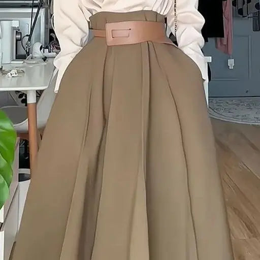 Women's skirt suit women's spring new casual temperament Joker shirt women's high waist A-shaped skirt two-piece suit