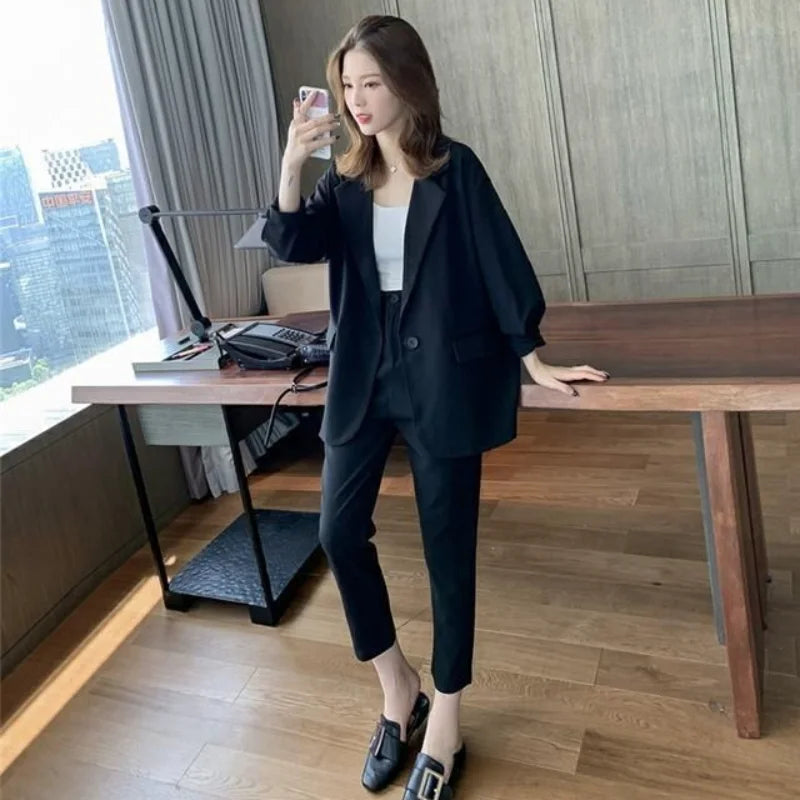 Suit Jacket Two Piece Sets for Women Formal Clothing Womens Blazer and Pants Suits Set 2 Elegant Pieces Office Wear Fall Outfits