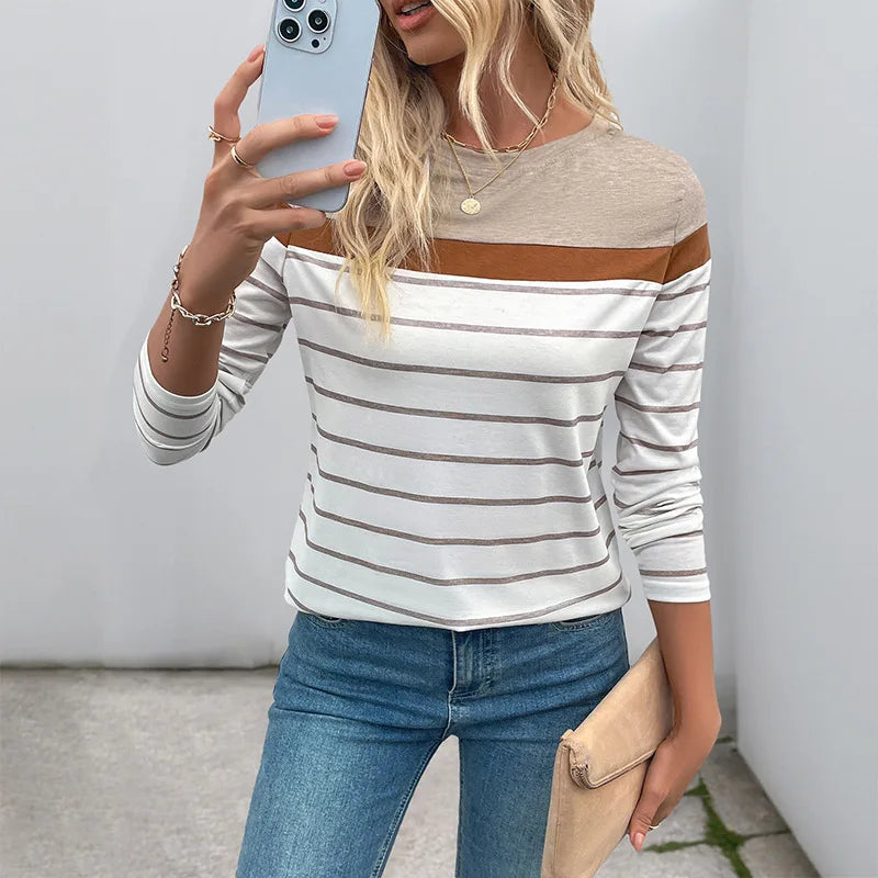 Sweatshirts Women Tops Striped Round Neck Full Sleeve Top Sweatshirt Work Casual Regular Y2k Streetwear Elegant Hoodies Autumn