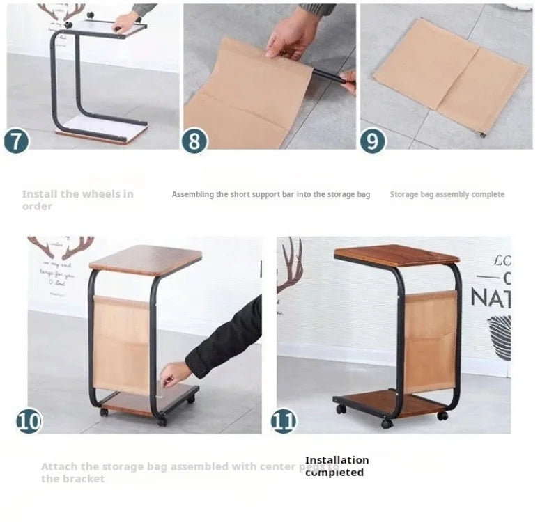 Household Small Coffee Table Bedroom Simple Storage Rack Portable Bedside Trolley Living Room Moveable C-shaped Sofa Side Table