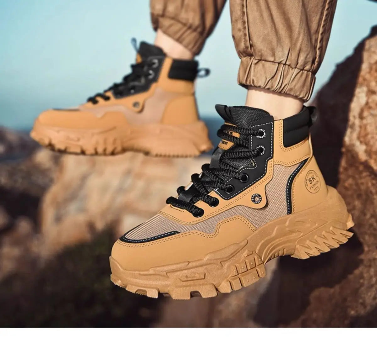 Mens Boots Leather Shoes Platform Boots for Men Outdoor Sneakers Motorcycle Ankle Boots Male Work Boot Casual Hiking Shoes