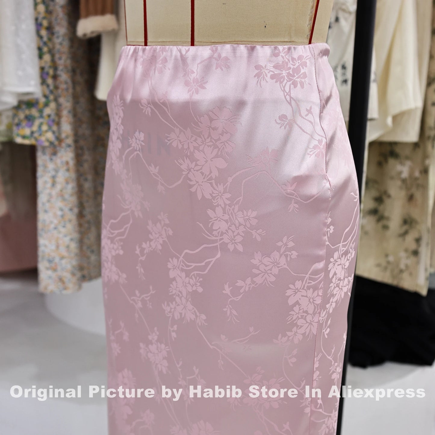 Pink Satin Skirts For Woman Floral PRINT Skort Office Lady Casual Simple A Line Straight Pencil Long Midi Skirt Female Like Silk