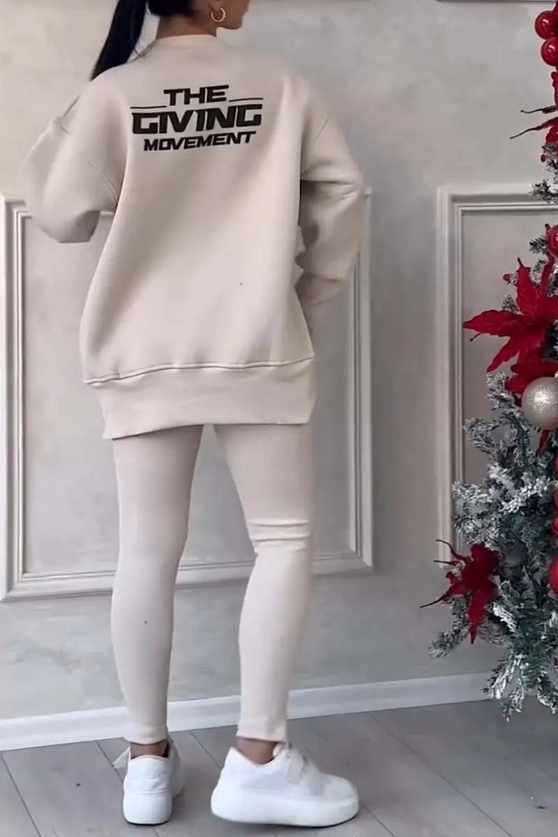 Women's Casual Sweatshirt Sports Set Autumn Winter Fashion Solid Loose Irregular Sweatshirt Top And Slim Trouser Two Piece Sets